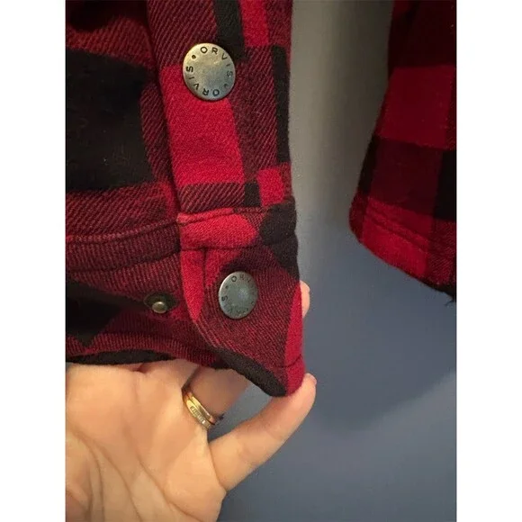Orvis Jacket Womens Size S Red Black Buffalo Plaid Fleece Lined Snap Front - Picture 4 of 8